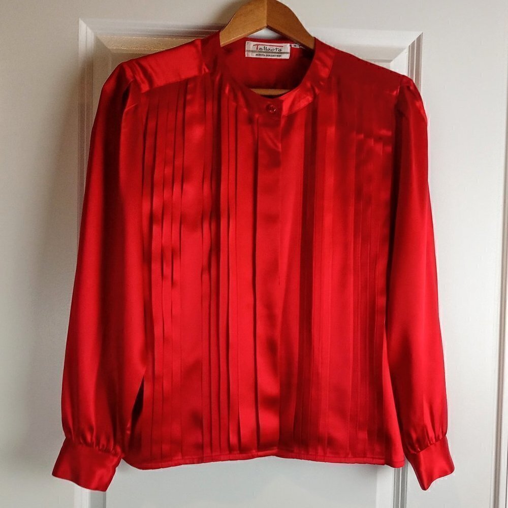 Vintage Talbots Red Silk Charmeuse Pleated Blouse